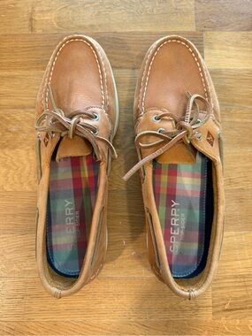 Sperry Tan Leather Moc Toe Boat Shoes